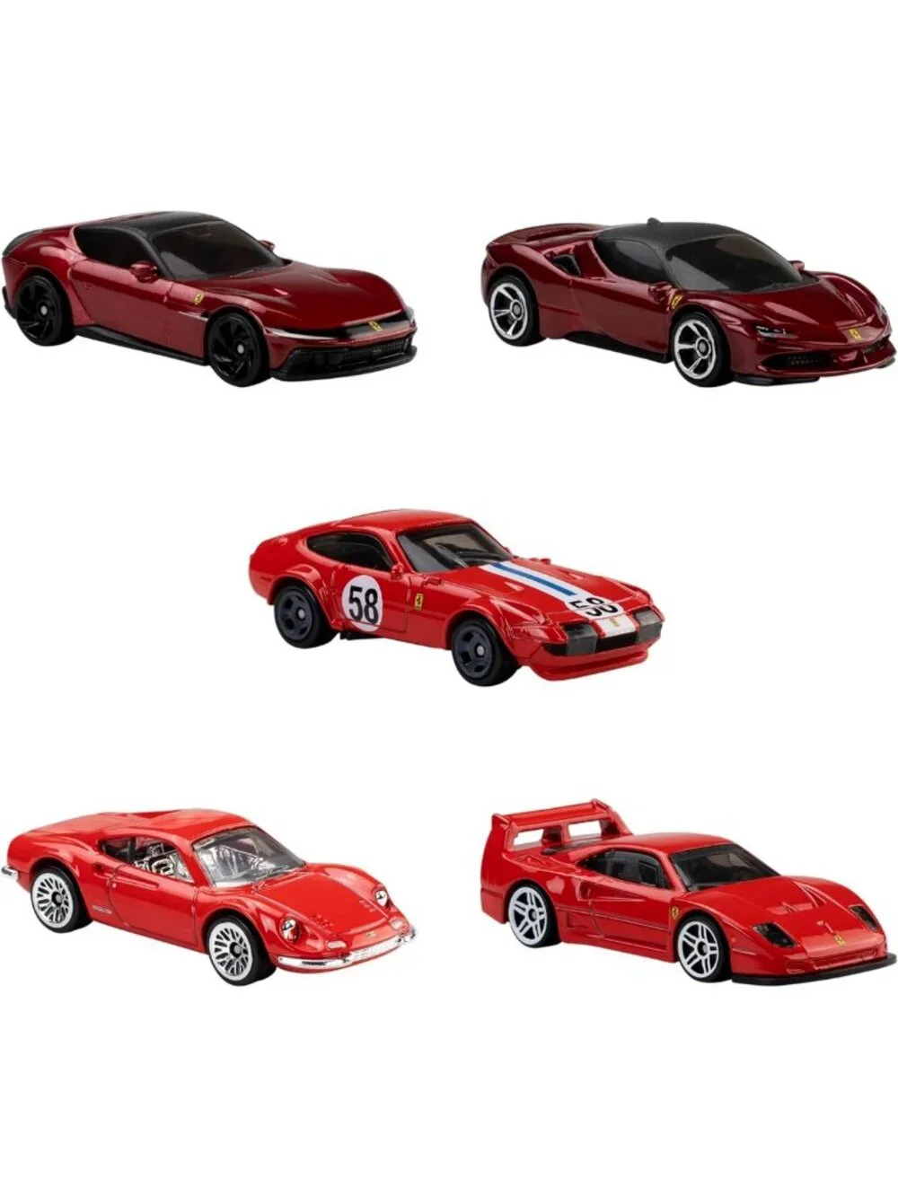 Die-Cast Ferrari Cars 5-Pack, 1:64 Scale Collectible Toy Vehicles for Play